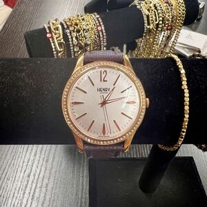 White dial Burgandy Leather Womens Watch